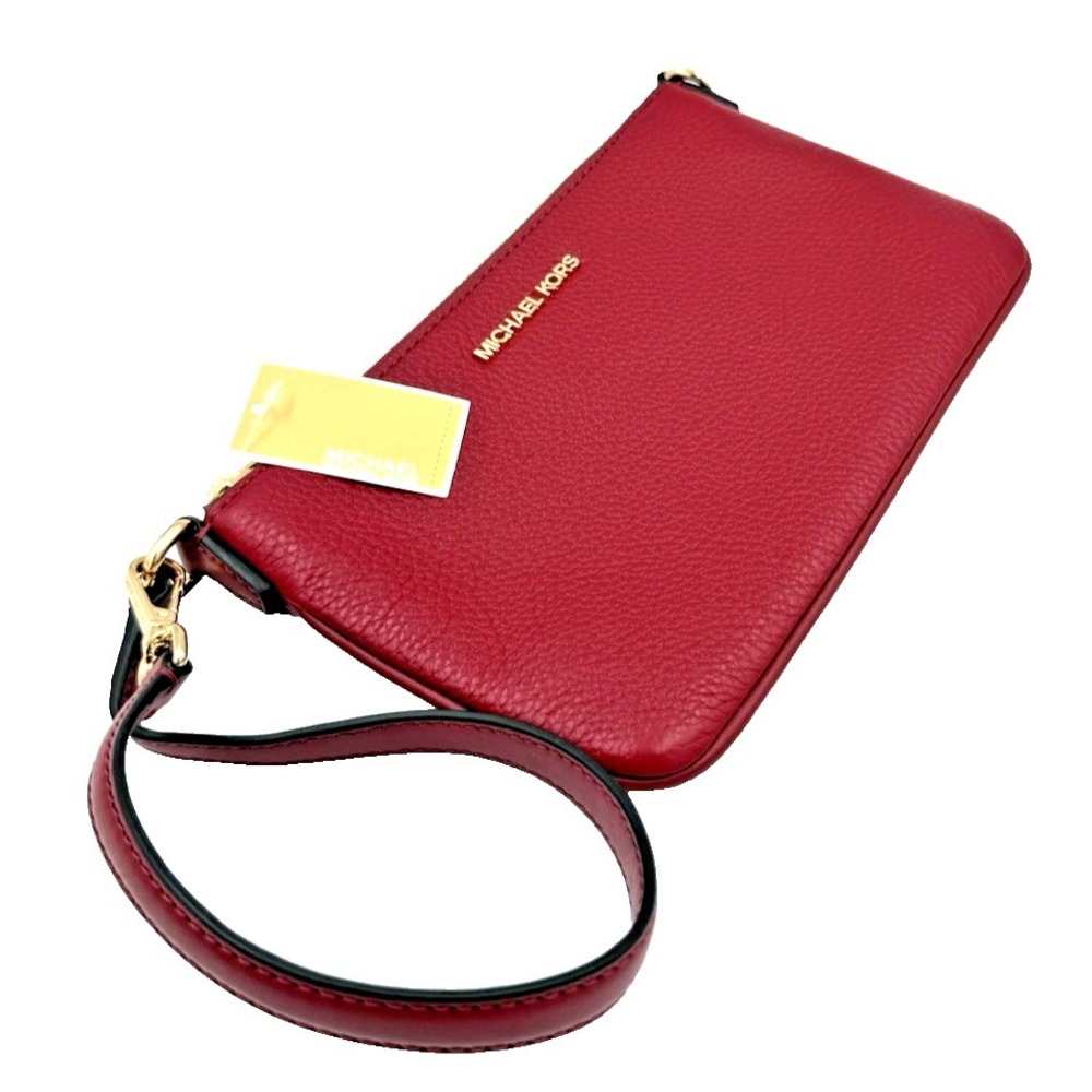 Michael Kors Jet‎ Set Small Convertible Wristlet Pebbled Leather Cherry Red NWT